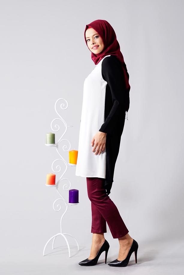 Vêtements hijab  T 616 Duay Garnili  İki  Renk Tunik - TRENDTESETTÜR