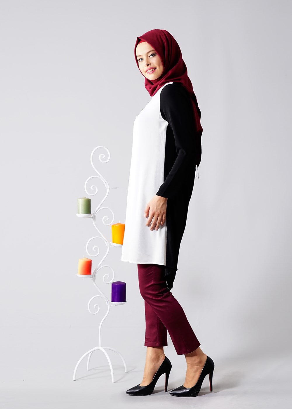 Vêtements hijab NOIR T 616 Duay Garnili  İki  Renk Tunik