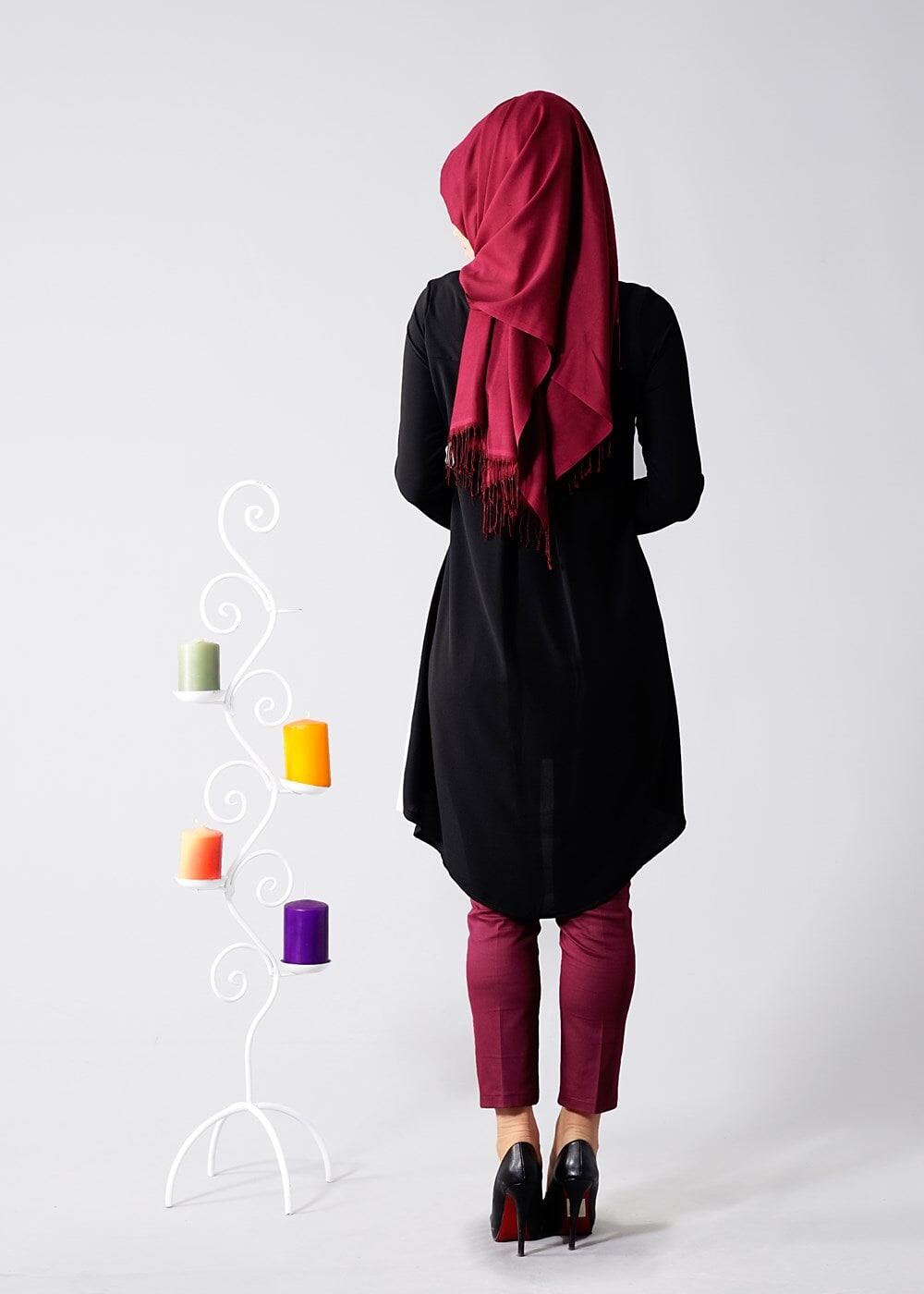 Vêtements hijab NOIR T 616 Duay Garnili  İki  Renk Tunik