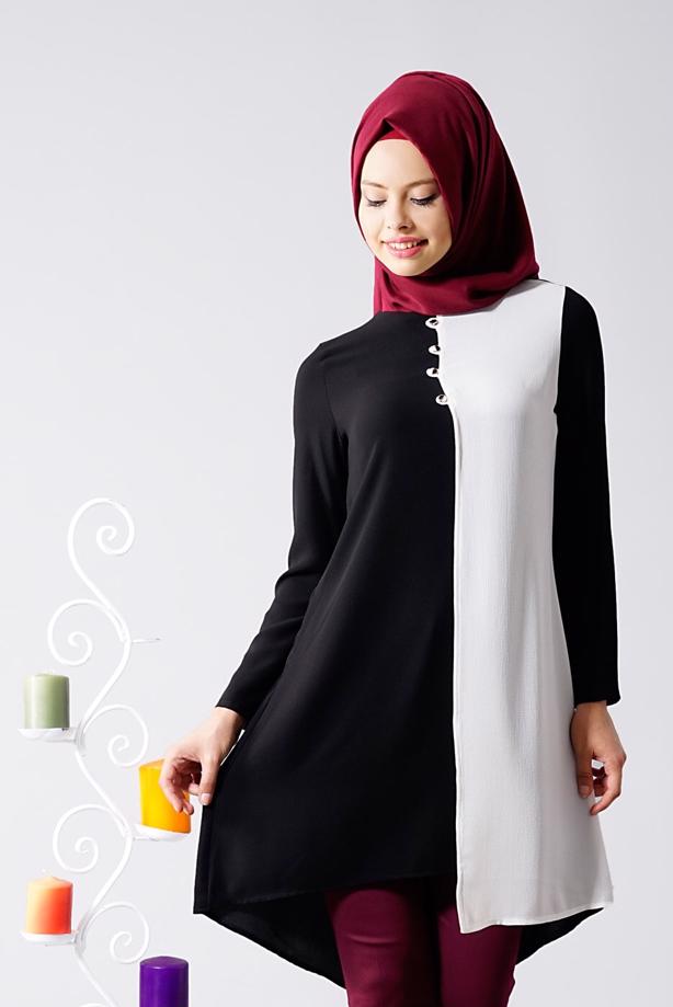 Vêtements hijab  T 616 Duay Garnili  İki  Renk Tunik - TRENDTESETTÜR