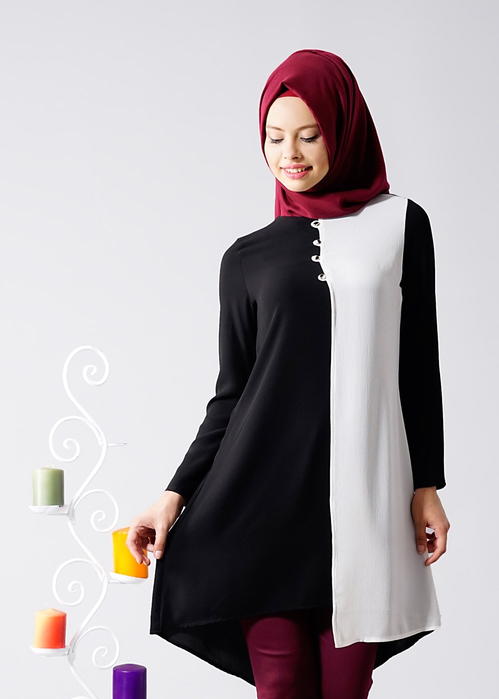 Vêtements hijab NOIR T 616 Duay Garnili  İki  Renk Tunik