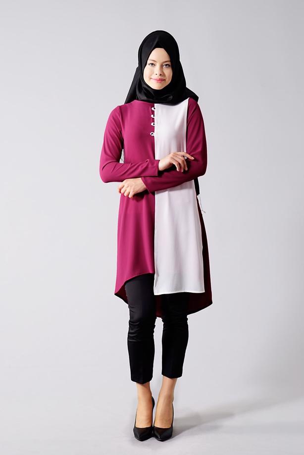 Vêtements hijab  T 616 Duay Garnili  İki  Renk Tunik - TRENDTESETTÜR