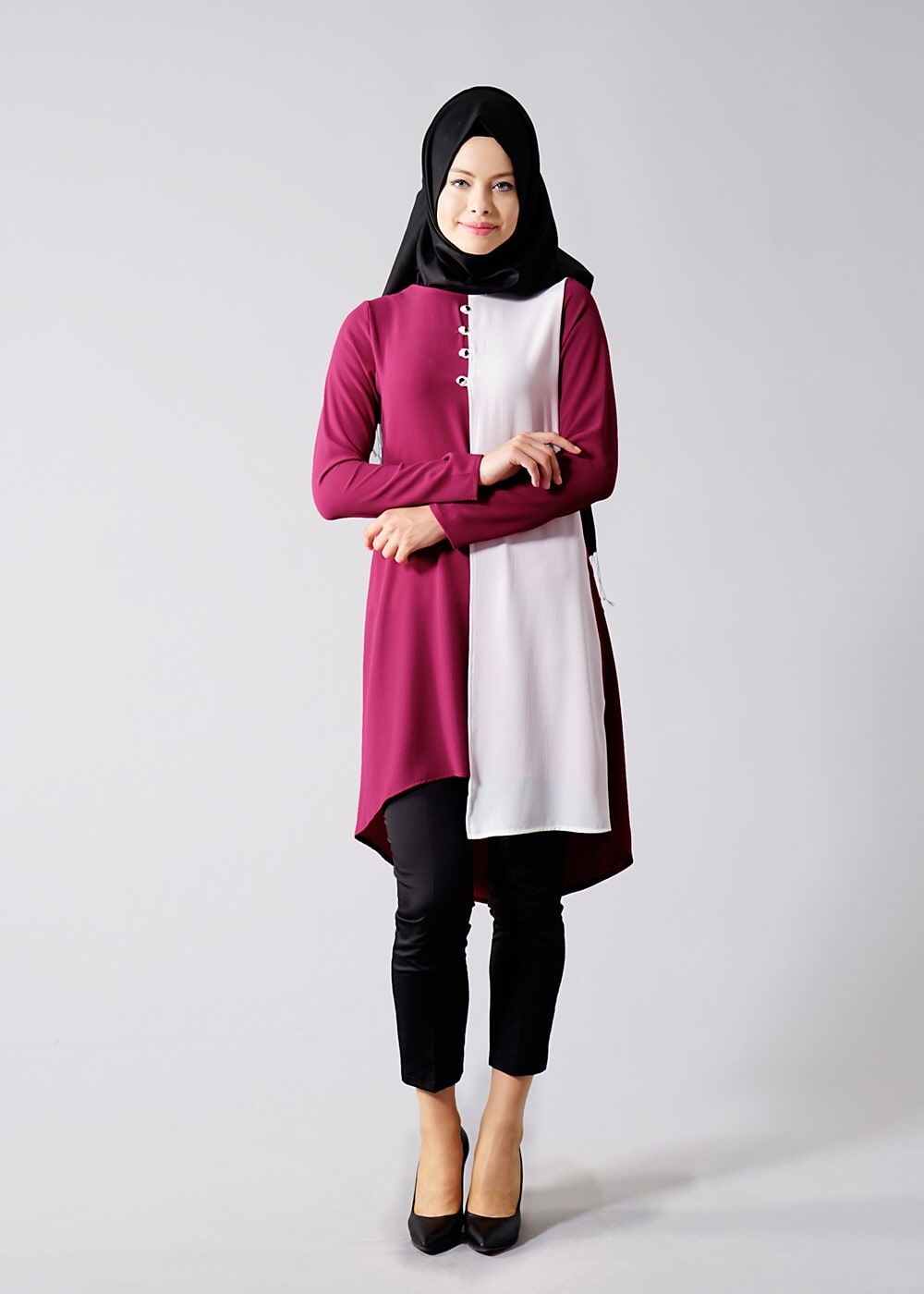 Vêtements hijab FUCHSIA T 616 Duay Garnili  İki  Renk Tunik