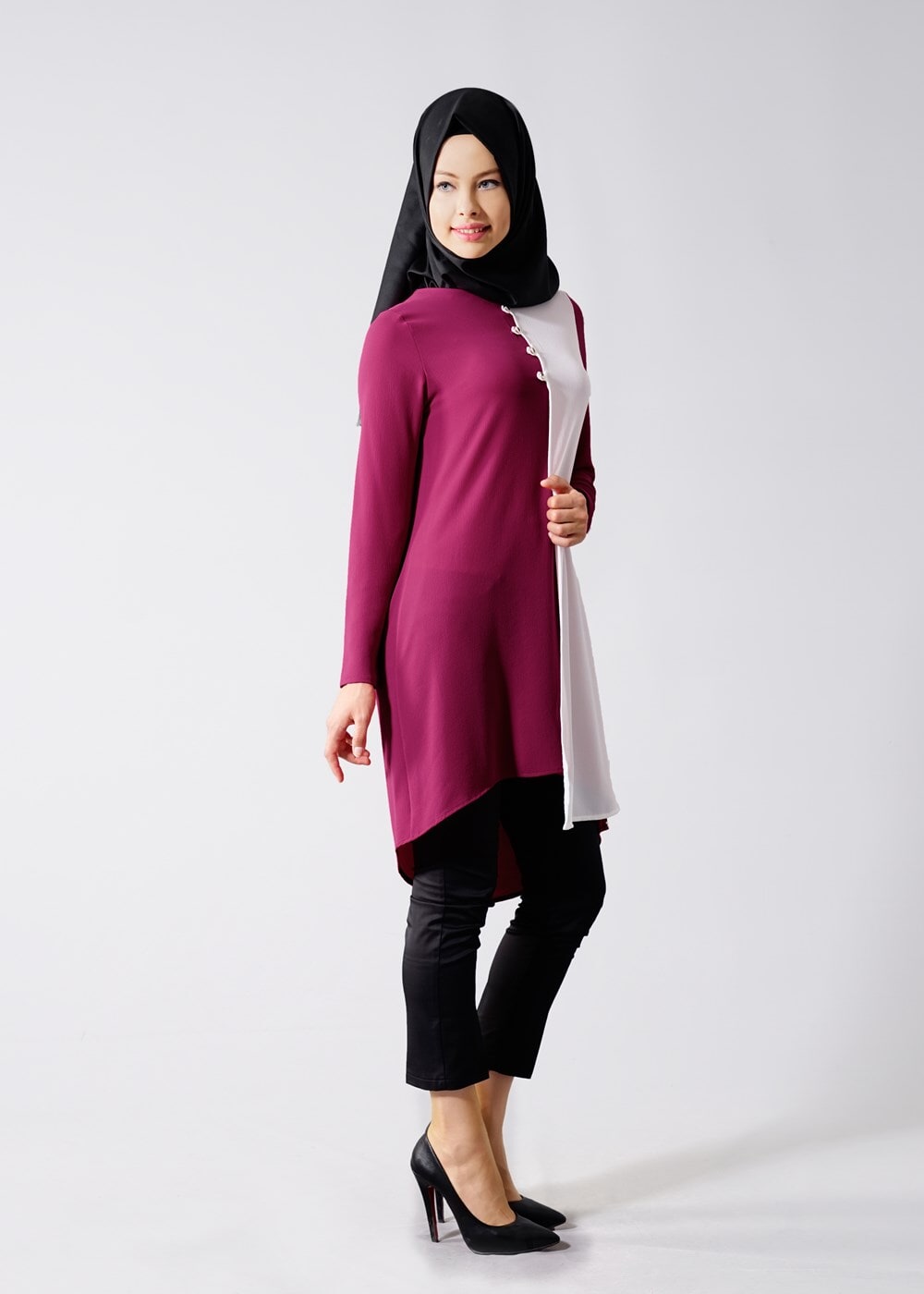 Vêtements hijab FUCHSIA T 616 Duay Garnili  İki  Renk Tunik