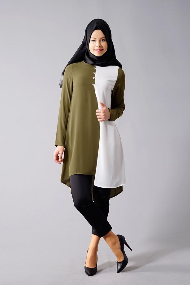 Vêtements hijab  T 616 Duay Garnili  İki  Renk Tunik - TRENDTESETTÜR