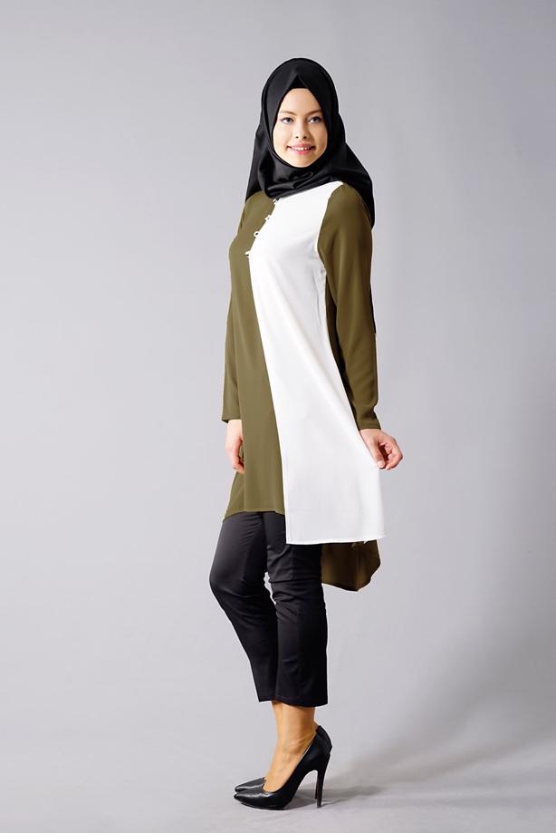 Vêtements hijab  T 616 Duay Garnili  İki  Renk Tunik - TRENDTESETTÜR