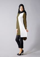 Vêtements hijab VERT T 616 Duay Garnili  İki  Renk Tunik