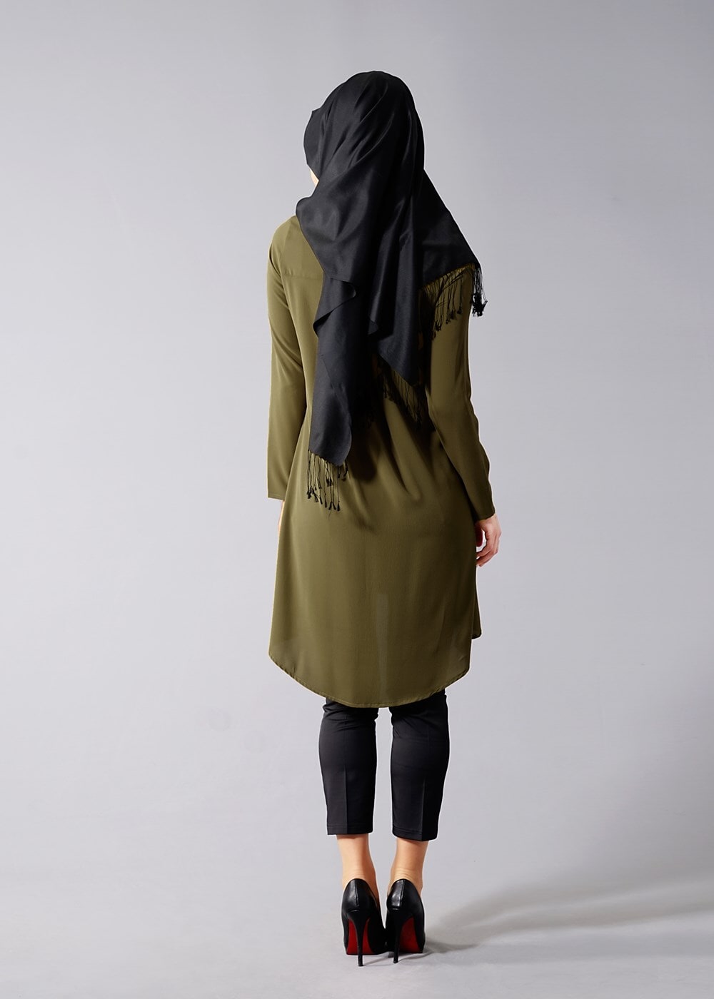 Vêtements hijab VERT T 616 Duay Garnili  İki  Renk Tunik