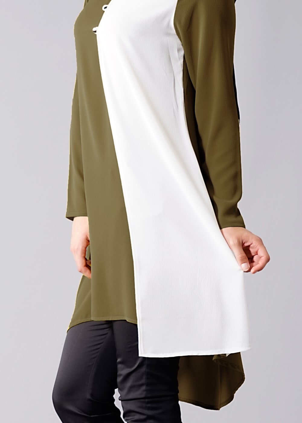 Vêtements hijab VERT T 616 Duay Garnili  İki  Renk Tunik