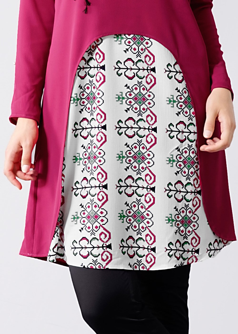 Vêtements hijab FUCHSIA T 618 Duay Etnik Desenli Tunik