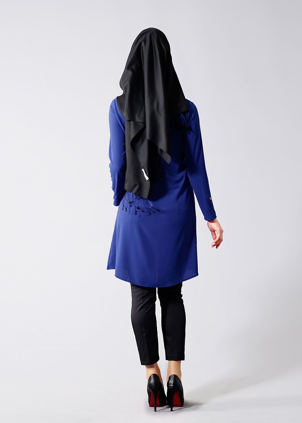 Vêtements hijab BLEU MARINE T 618 Duay Etnik Desenli Tunik
