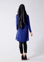 Vêtements hijab BLEU MARINE T 618 Duay Etnik Desenli Tunik