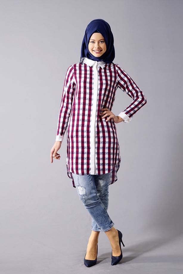 Vêtements hijab  T 667 Duay Ekose Desenli Tunik - TRENDTESETTÜR