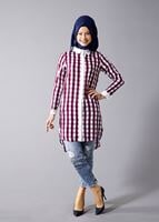 Vêtements hijab POURPRE T 667 Duay Ekose Desenli Tunik