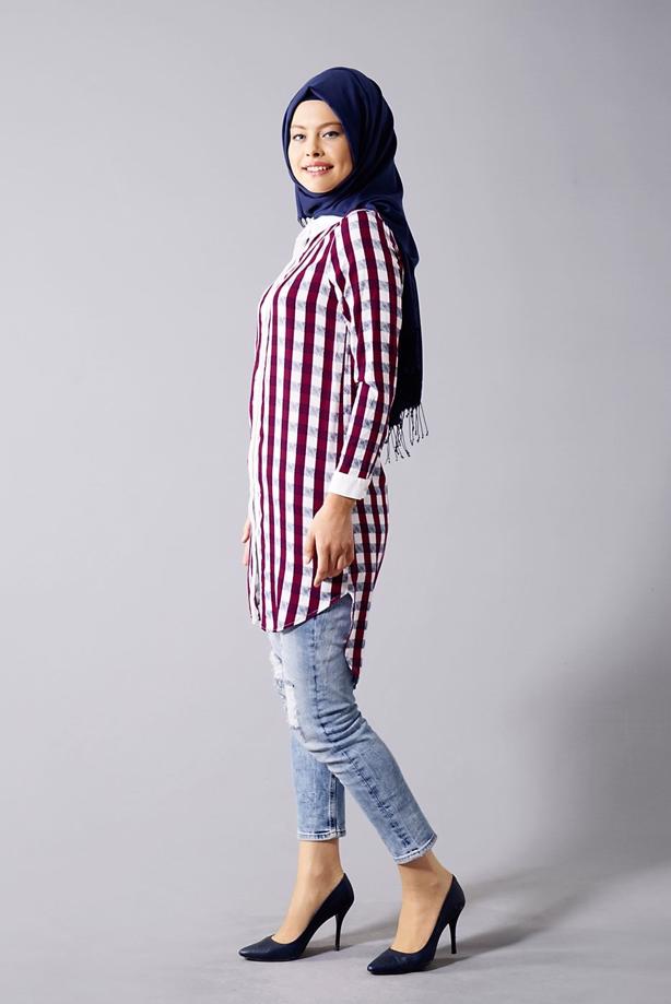 Vêtements hijab  T 667 Duay Ekose Desenli Tunik - TRENDTESETTÜR