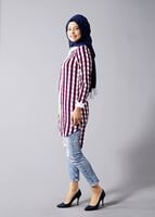 Vêtements hijab POURPRE T 667 Duay Ekose Desenli Tunik