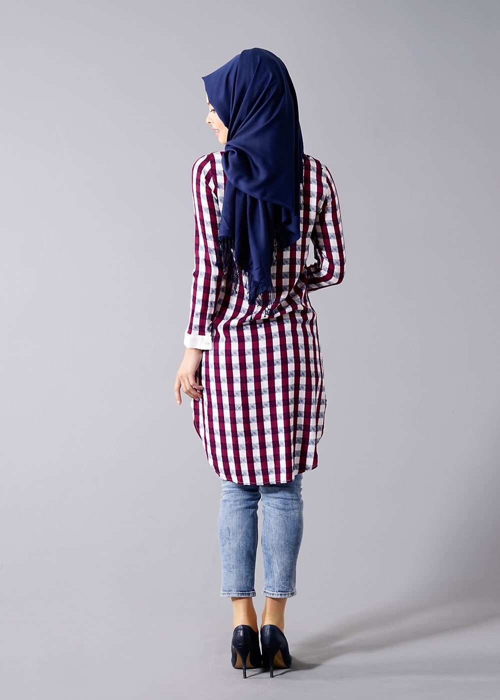 Vêtements hijab POURPRE T 667 Duay Ekose Desenli Tunik