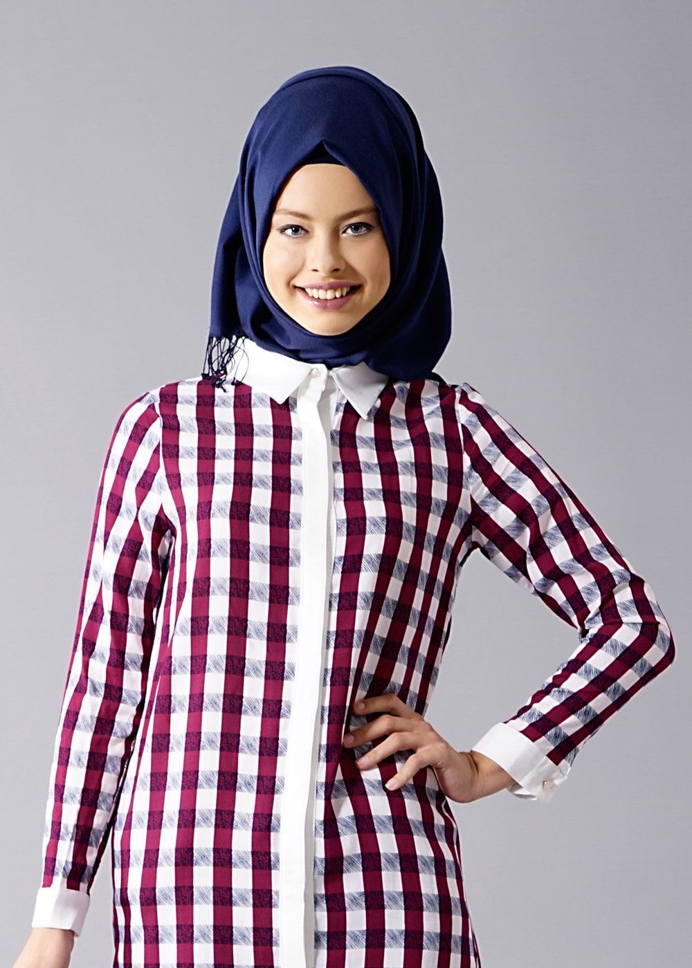 Vêtements hijab POURPRE T 667 Duay Ekose Desenli Tunik