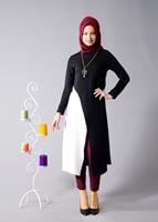 Vêtements hijab NOIR T 684 Duay Çift Renkli Tunik