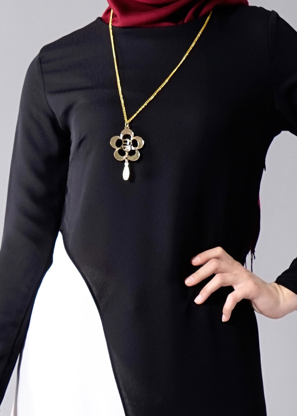 Vêtements hijab NOIR T 684 Duay Çift Renkli Tunik