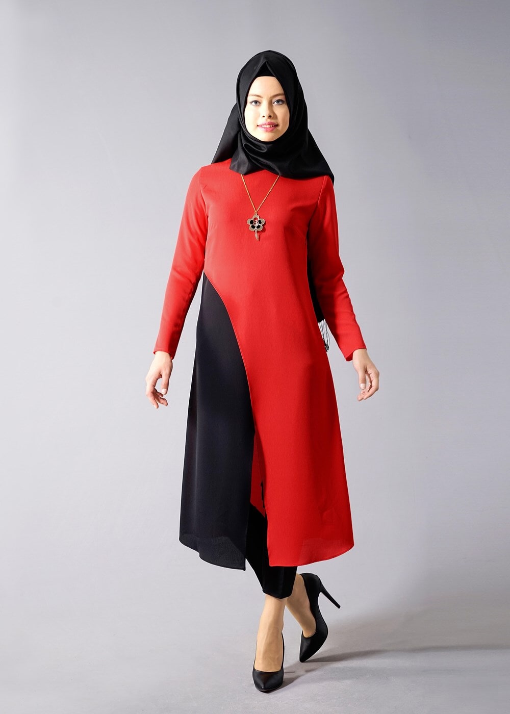 Vêtements hijab ROUGE T 684 Duay Çift Renkli Tunik