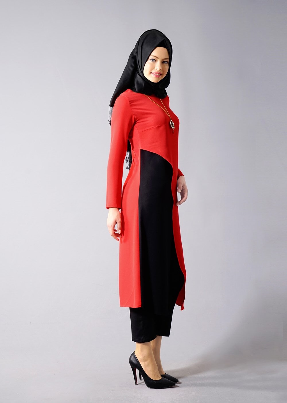 Vêtements hijab ROUGE T 684 Duay Çift Renkli Tunik