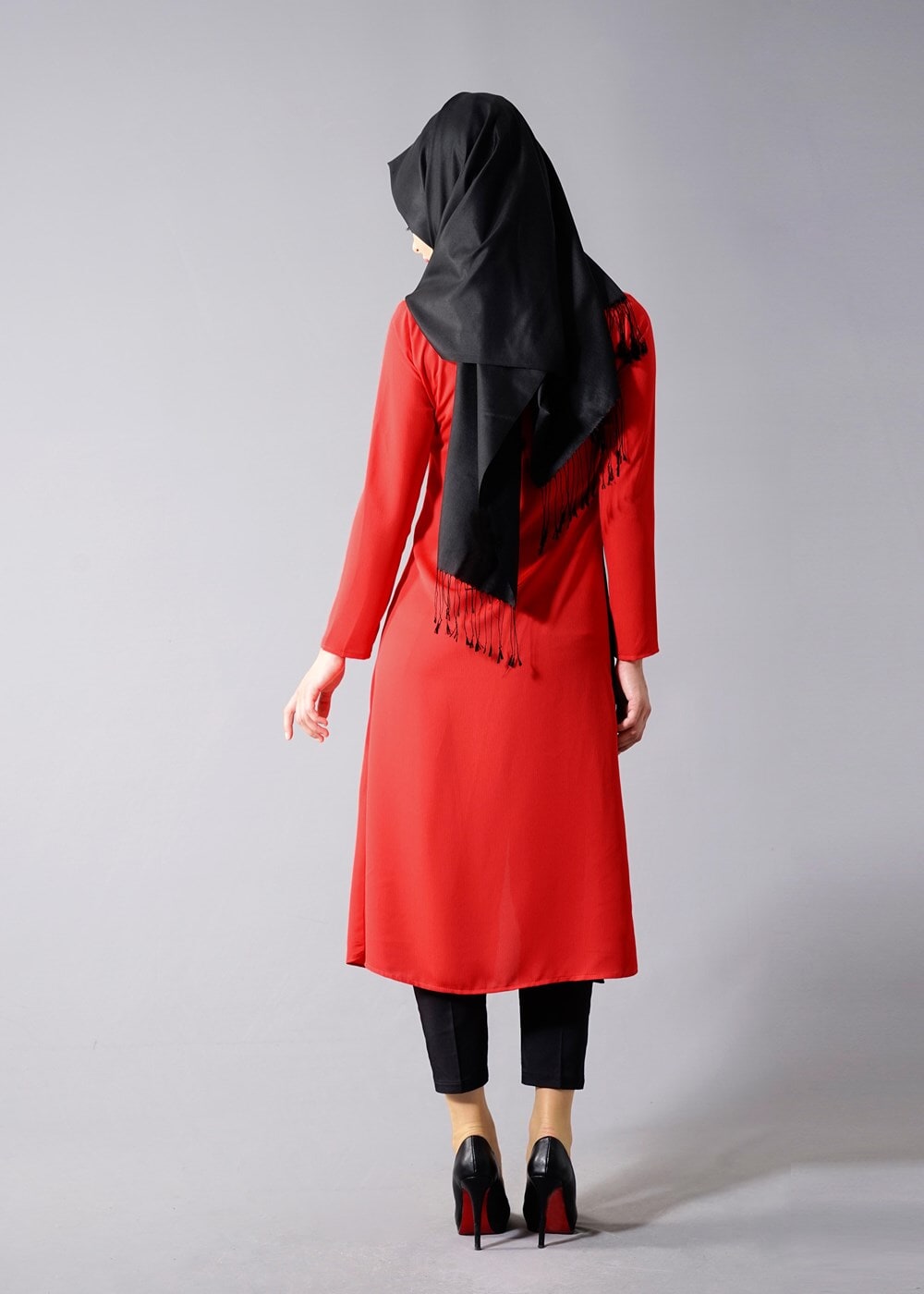 Vêtements hijab ROUGE T 684 Duay Çift Renkli Tunik