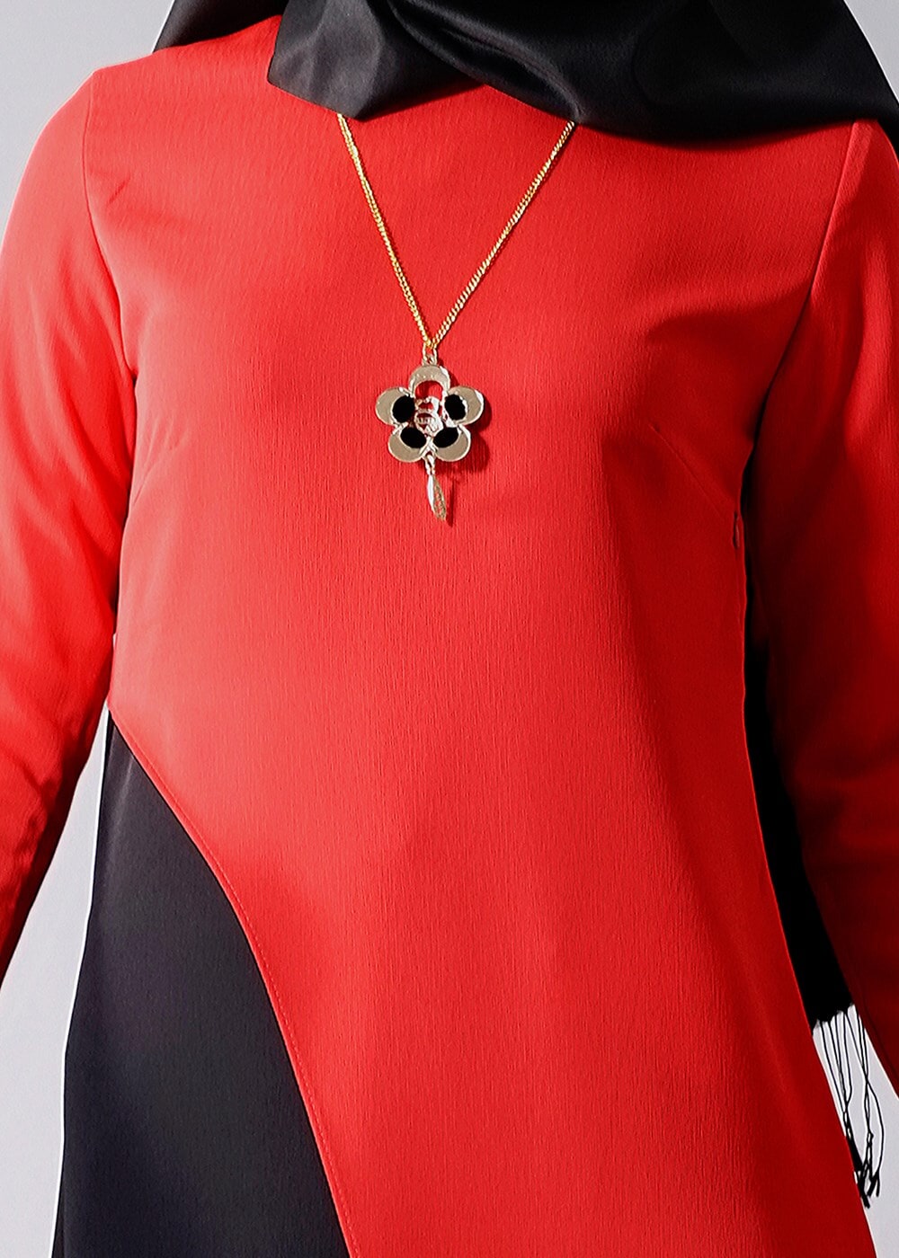 Vêtements hijab ROUGE T 684 Duay Çift Renkli Tunik