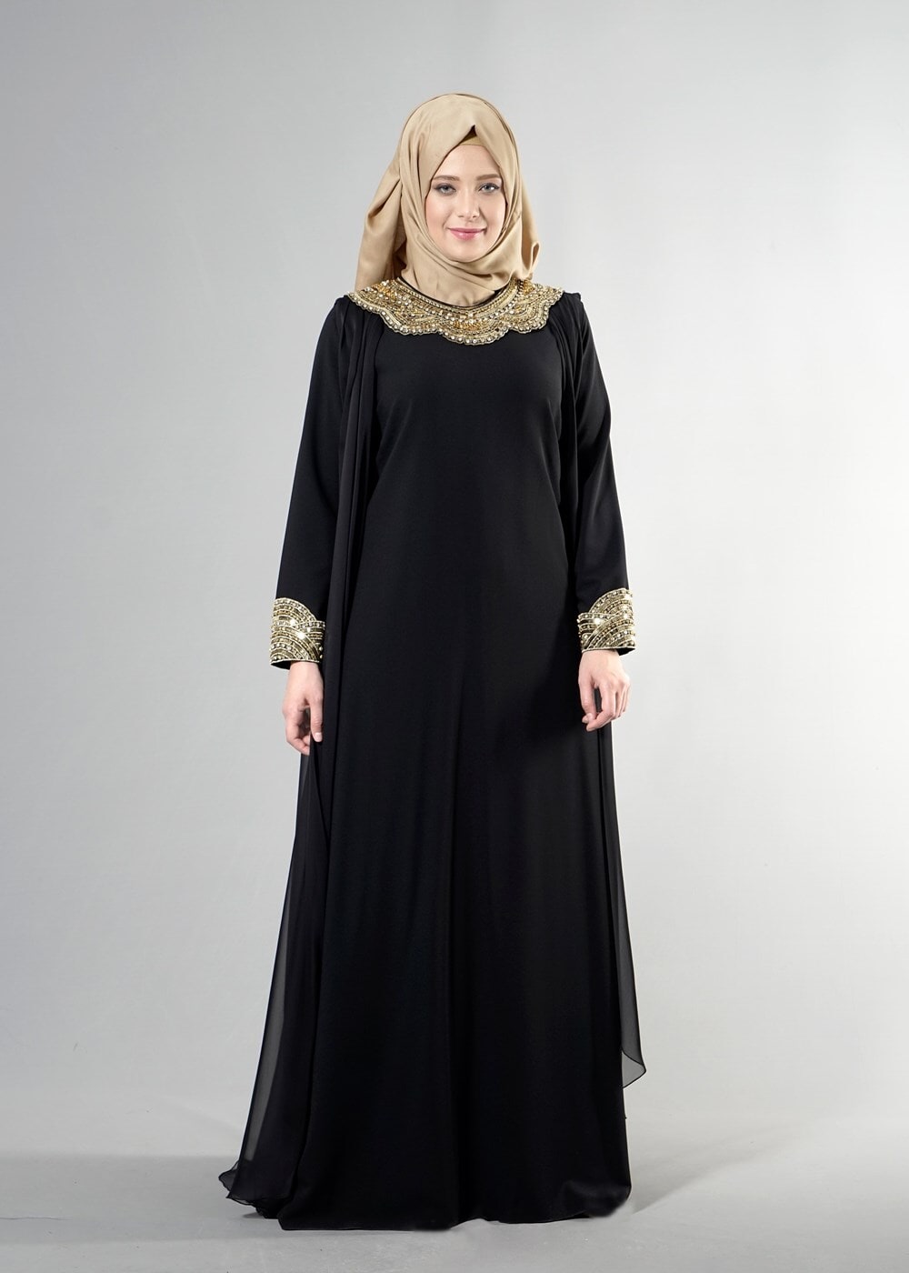 Tesettür giyim SİYAH T 5109 Camila 2 li Tesettür Abiye-Alv Fashion