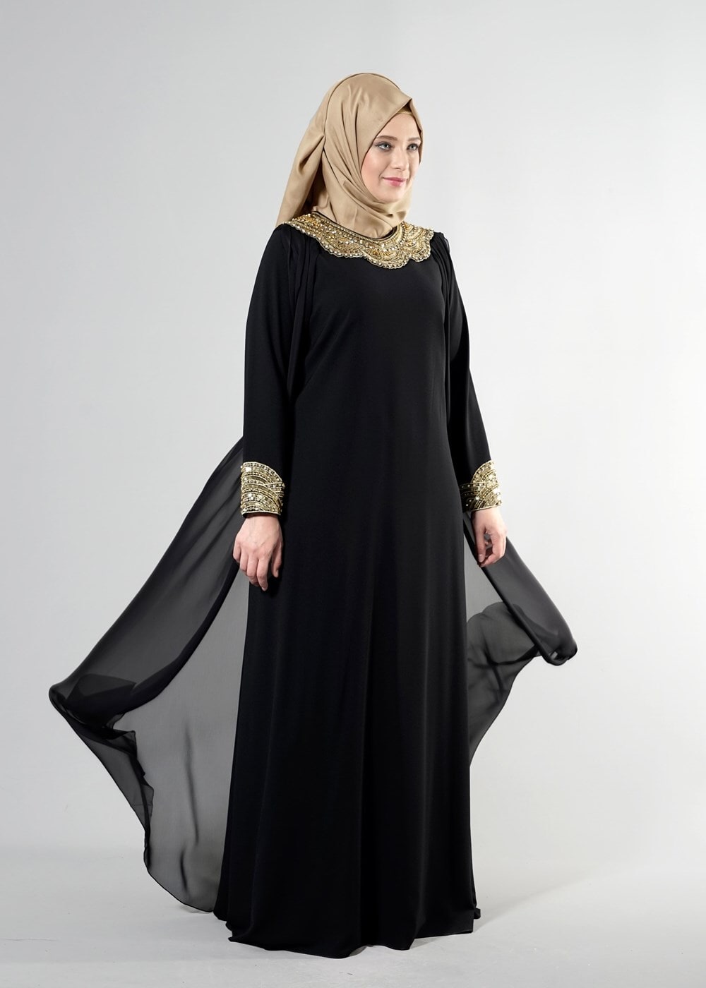 Tesettür giyim SİYAH T 5109 Camila 2 li Tesettür Abiye-Alv Fashion