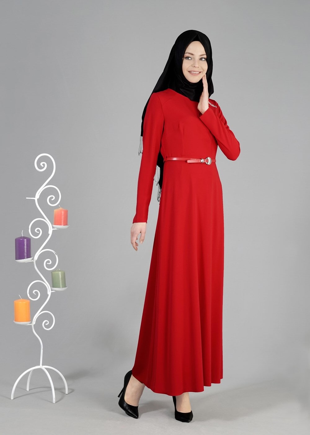 Tesettür giyim KIRMIZI T 4686 Farah Tesettür Elbise-Alv Fashion