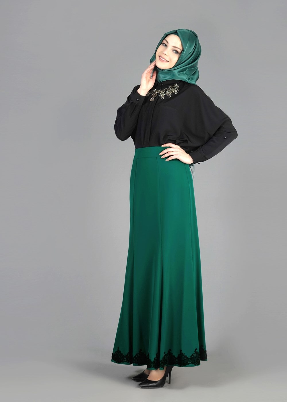 Tesettür giyim YEŞİL T 6702 Elite Tesettür Etek-Alv Fashion