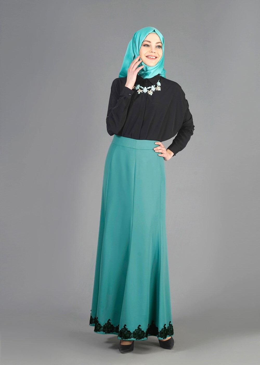 Tesettür giyim MAVİ T 6702 Elite Tesettür Etek-Alv Fashion