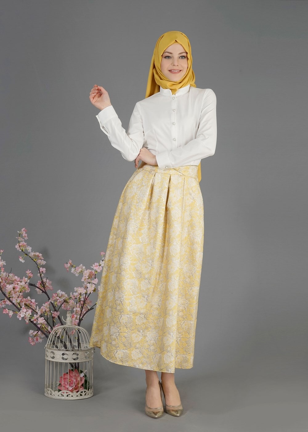 Hijab clothing YELLOW T 6720 Jakar Tesettür Etek-Alv Fashion
