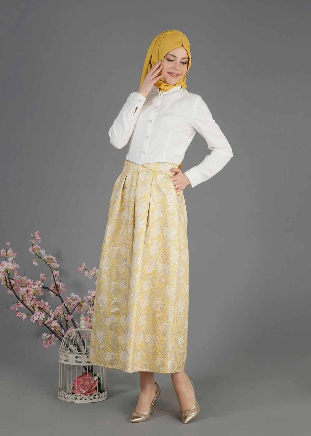 Hijab clothing YELLOW T 6720 Jakar Tesettür Etek-Alv Fashion