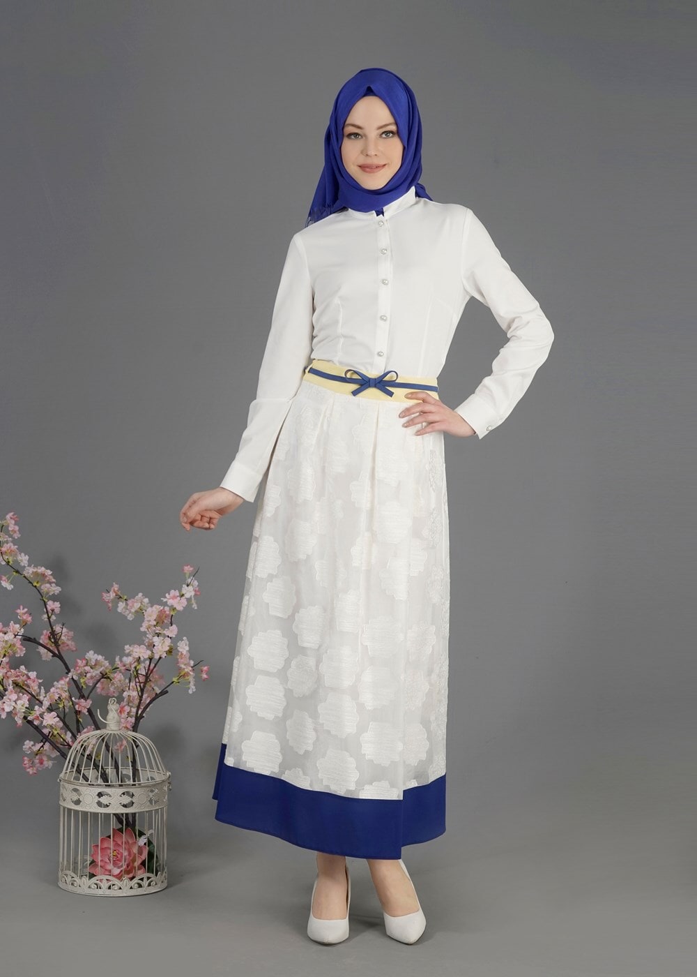 Hijab clothing CREAM T 6726 Jakar Tesettür Etek-Alv Fashion