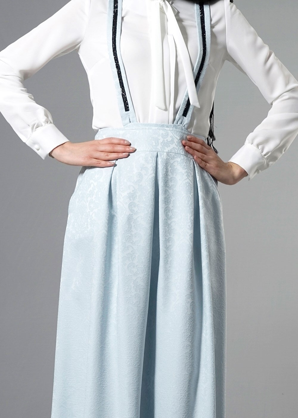 Tesettür giyim MAVİ T 6728 Almina Jakar Tesettür Etek-Alv Fashion