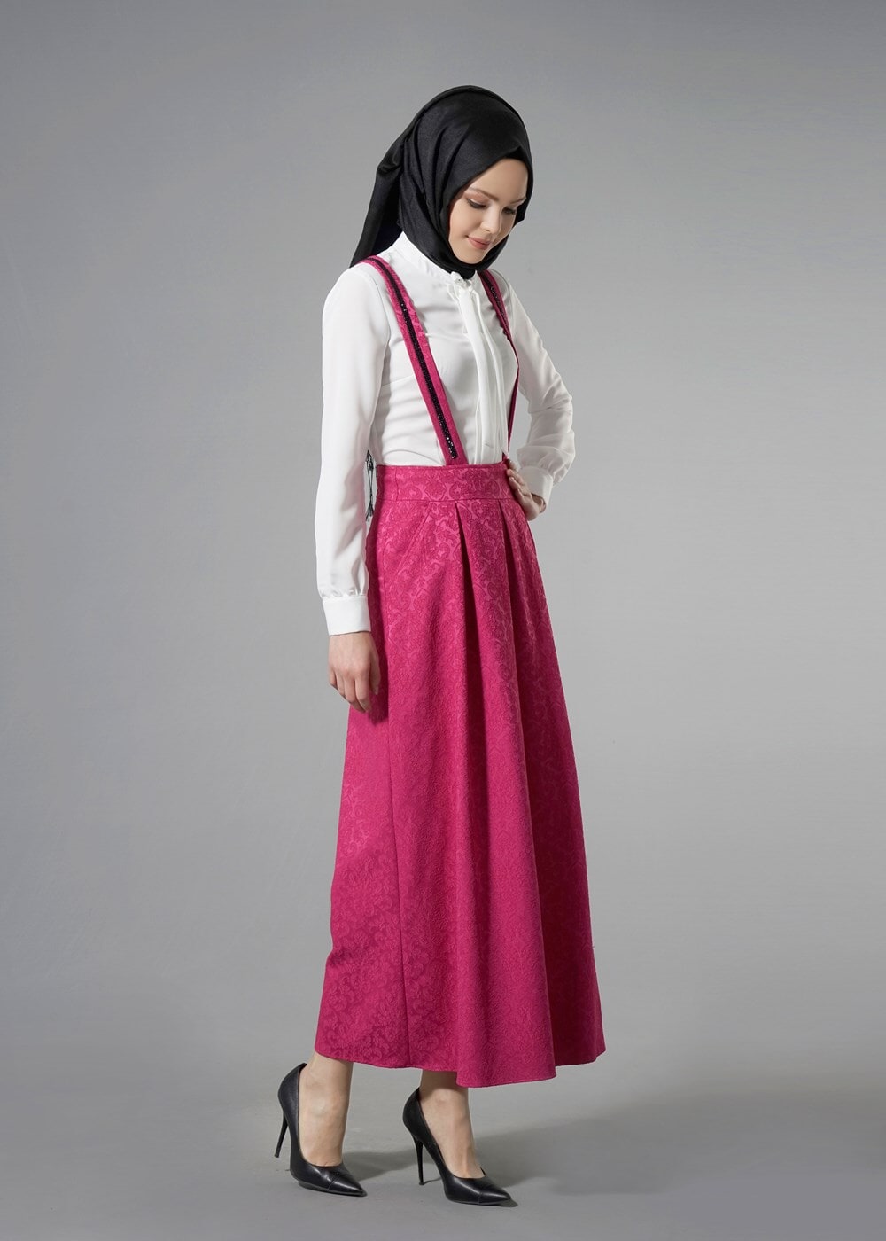 Tesettür giyim FUŞYA T 6728 Almina Jakar Tesettür Etek-Alv Fashion