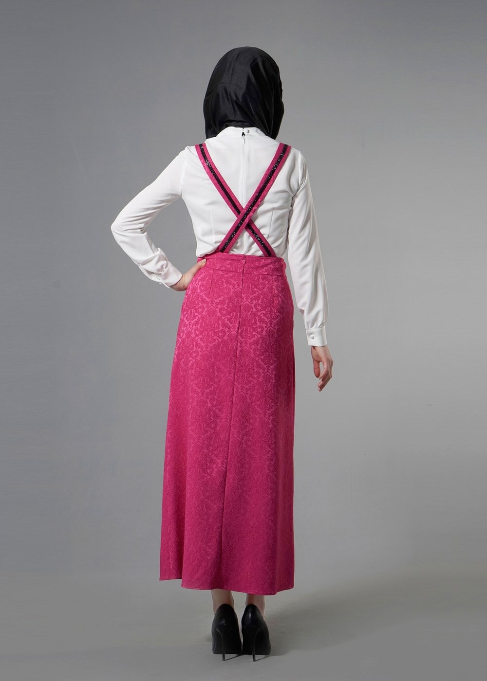 Tesettür giyim FUŞYA T 6728 Almina Jakar Tesettür Etek-Alv Fashion