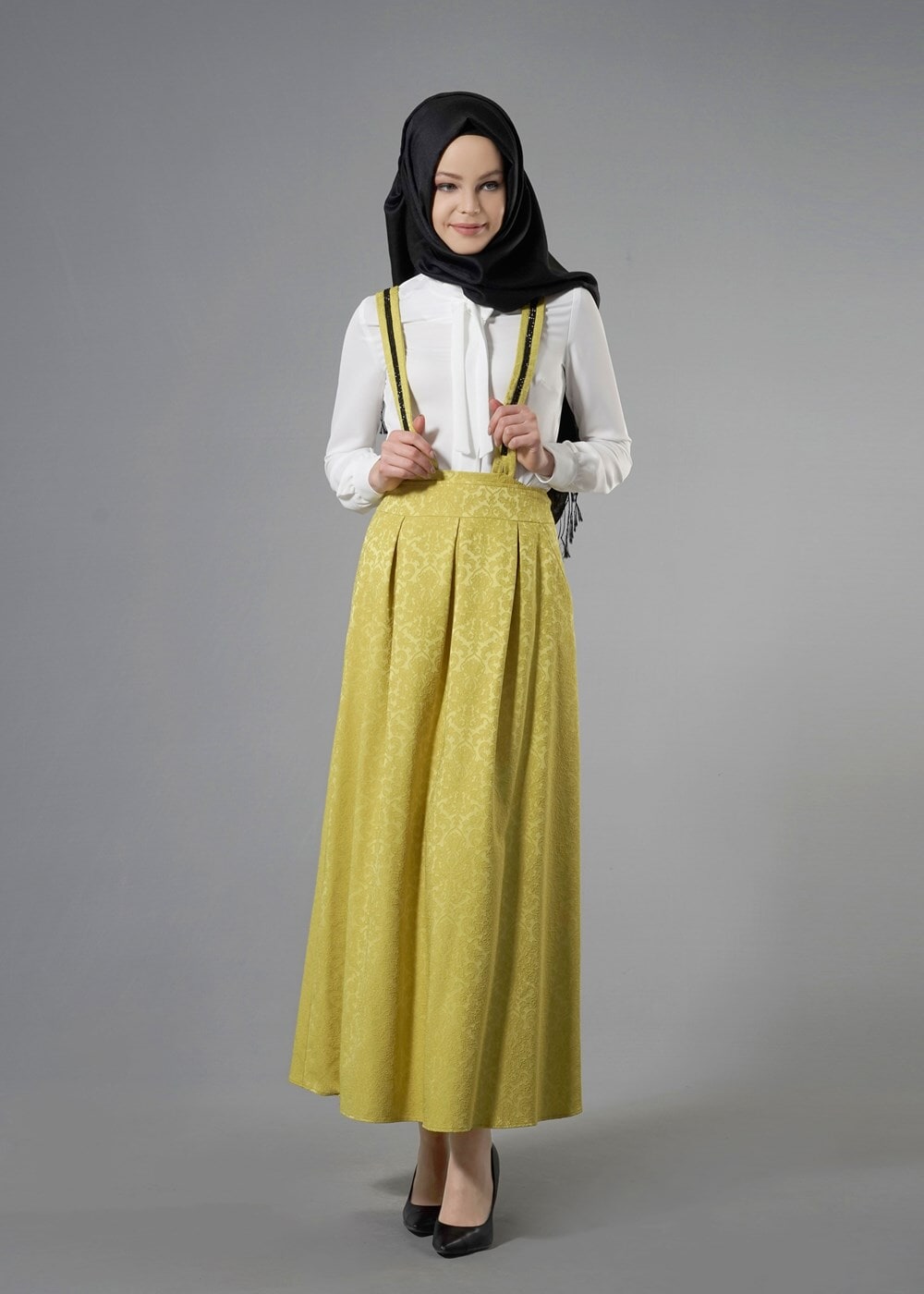 Tesettür giyim YEŞİL T 6728 Almina Jakar Tesettür Etek-Alv Fashion