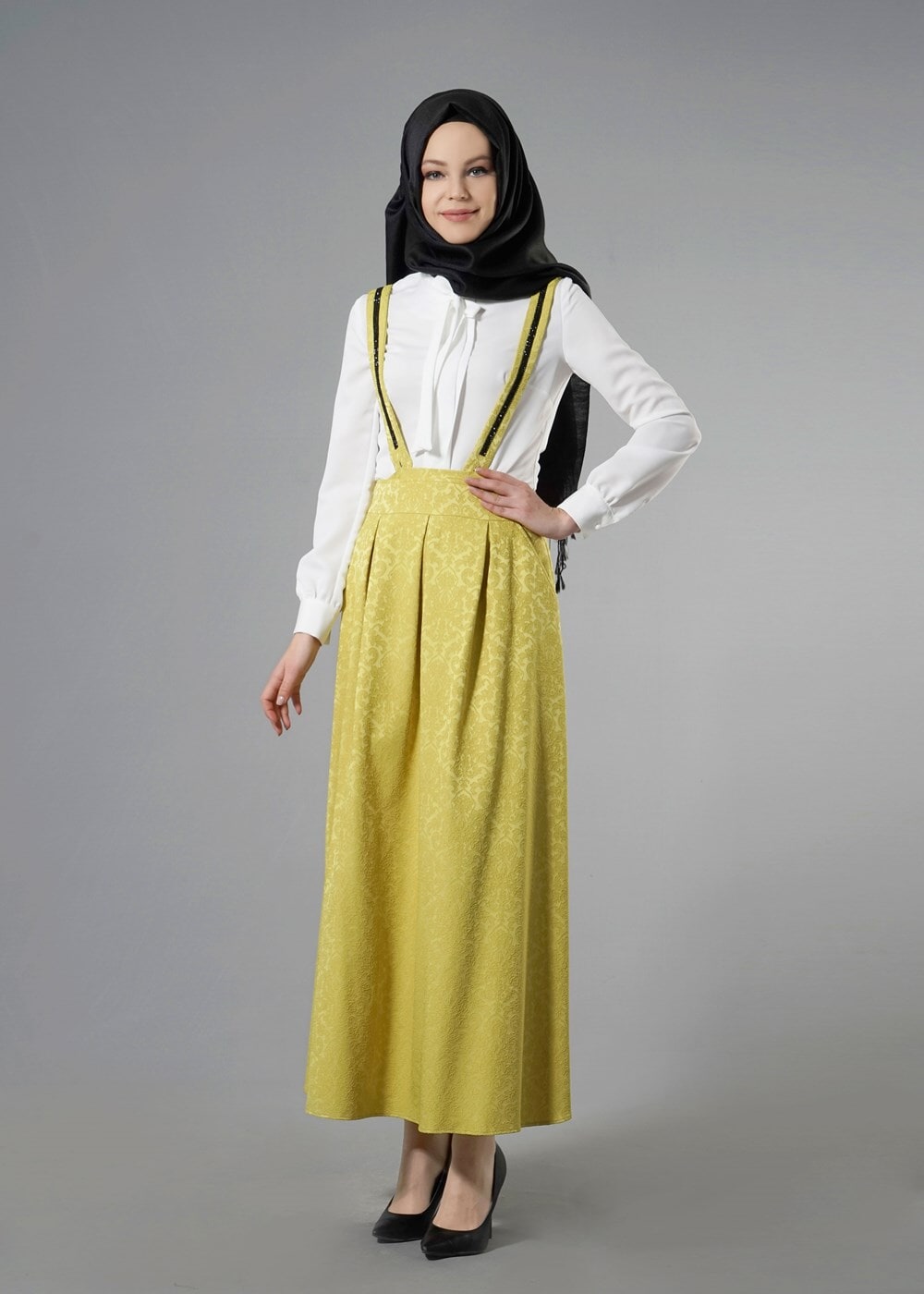 Tesettür giyim YEŞİL T 6728 Almina Jakar Tesettür Etek-Alv Fashion