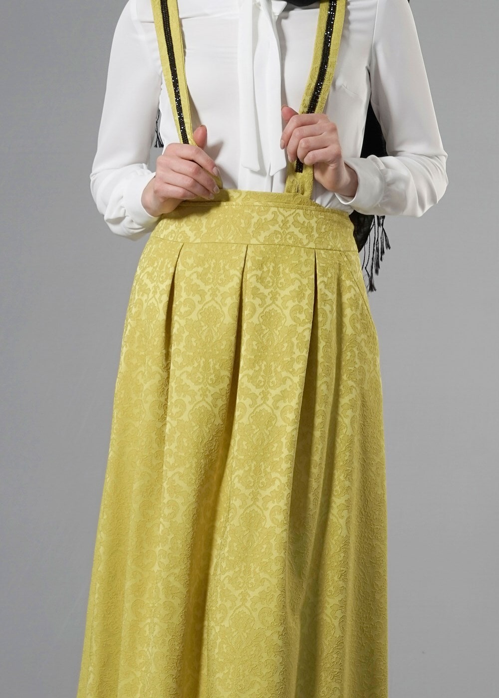 Tesettür giyim YEŞİL T 6728 Almina Jakar Tesettür Etek-Alv Fashion