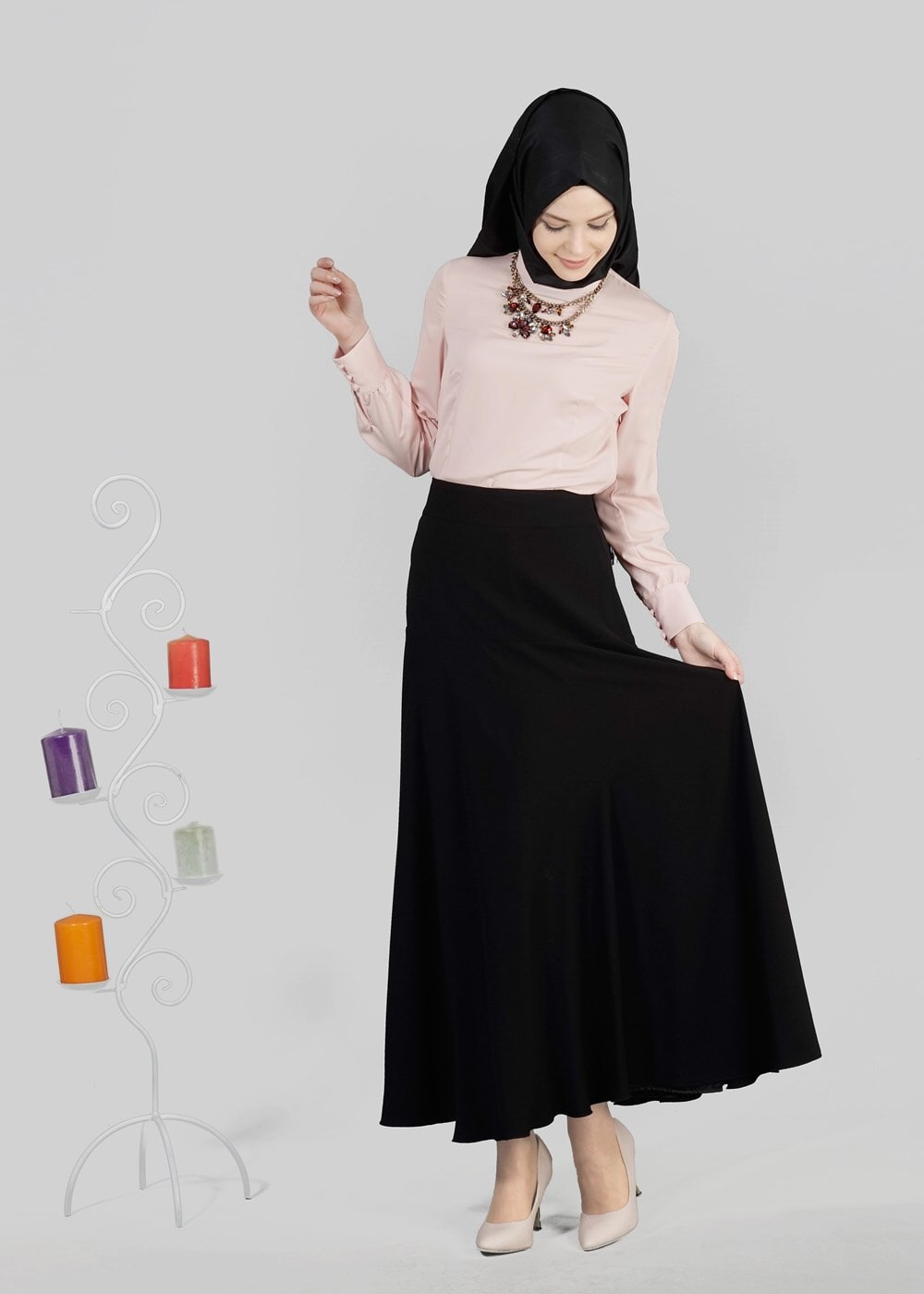 Tesettür giyim SİYAH T 6687 Virona Tesettür Etek-Alv Fashion