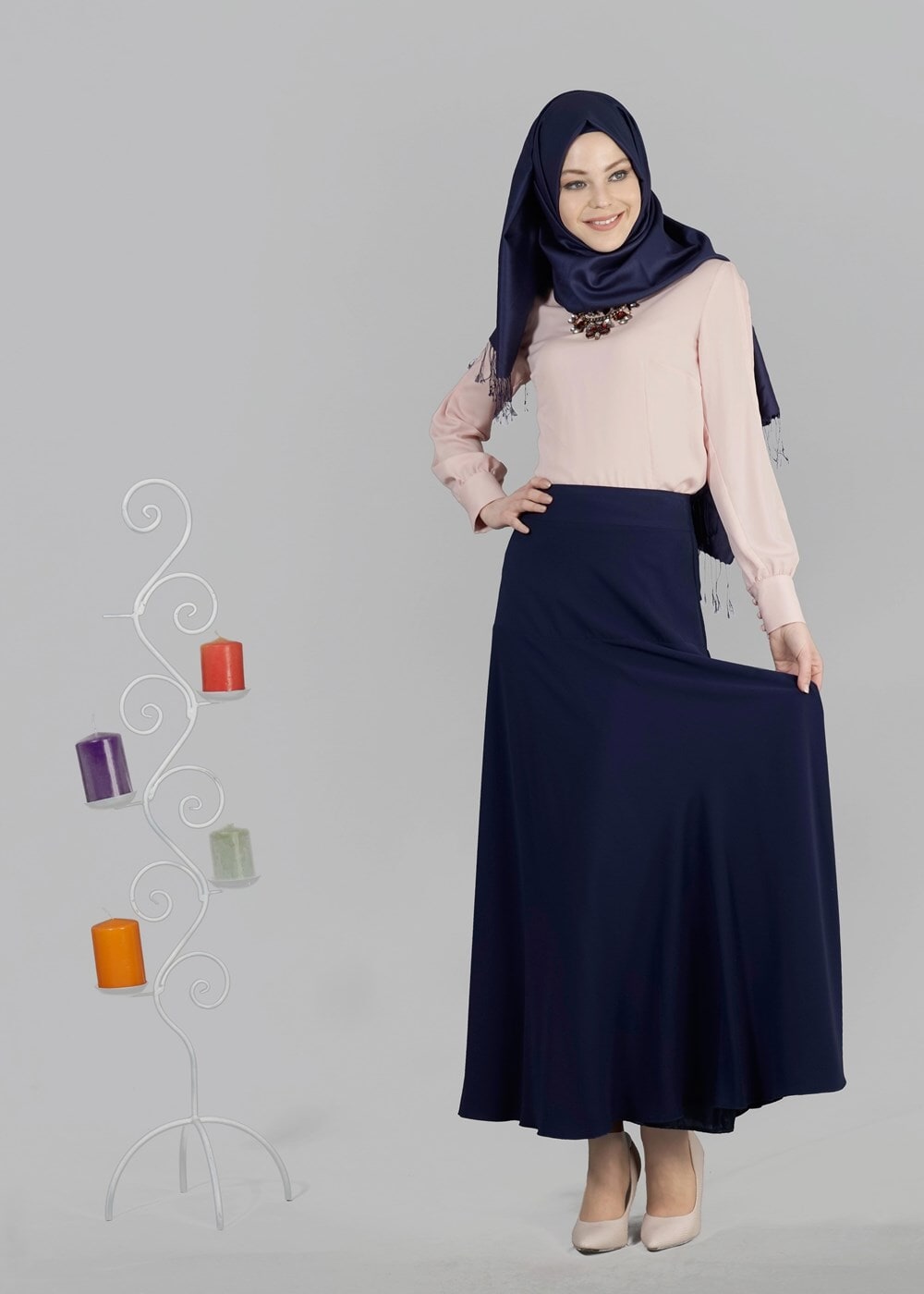 Tesettür giyim LACİVERT T 6687 Virona Tesettür Etek-Alv Fashion