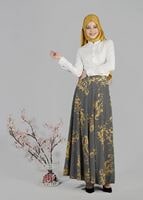 Tesettür giyim SARI T 6700 Moss Crep Tesettür Etek-Alv Fashion