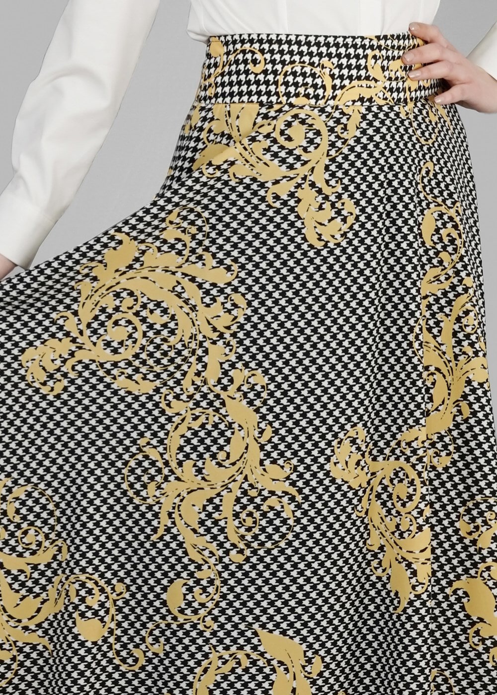 Tesettür giyim SARI T 6700 Moss Crep Tesettür Etek-Alv Fashion