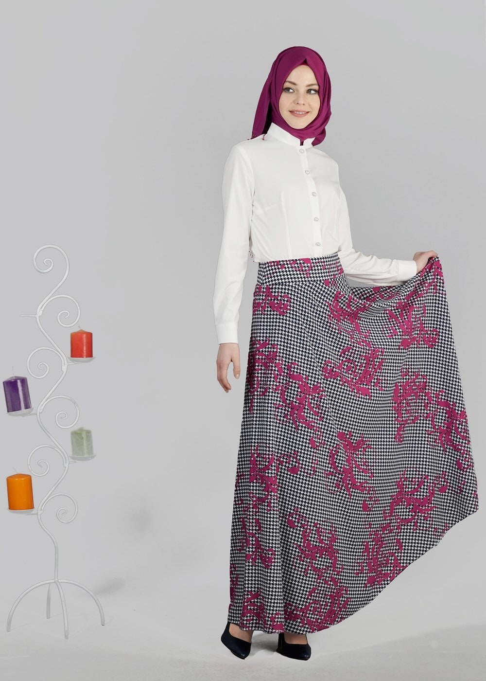 Vêtements hijab FUCHSIA T 6700 Moss Crep Tesettür Etek-Alv Fashion