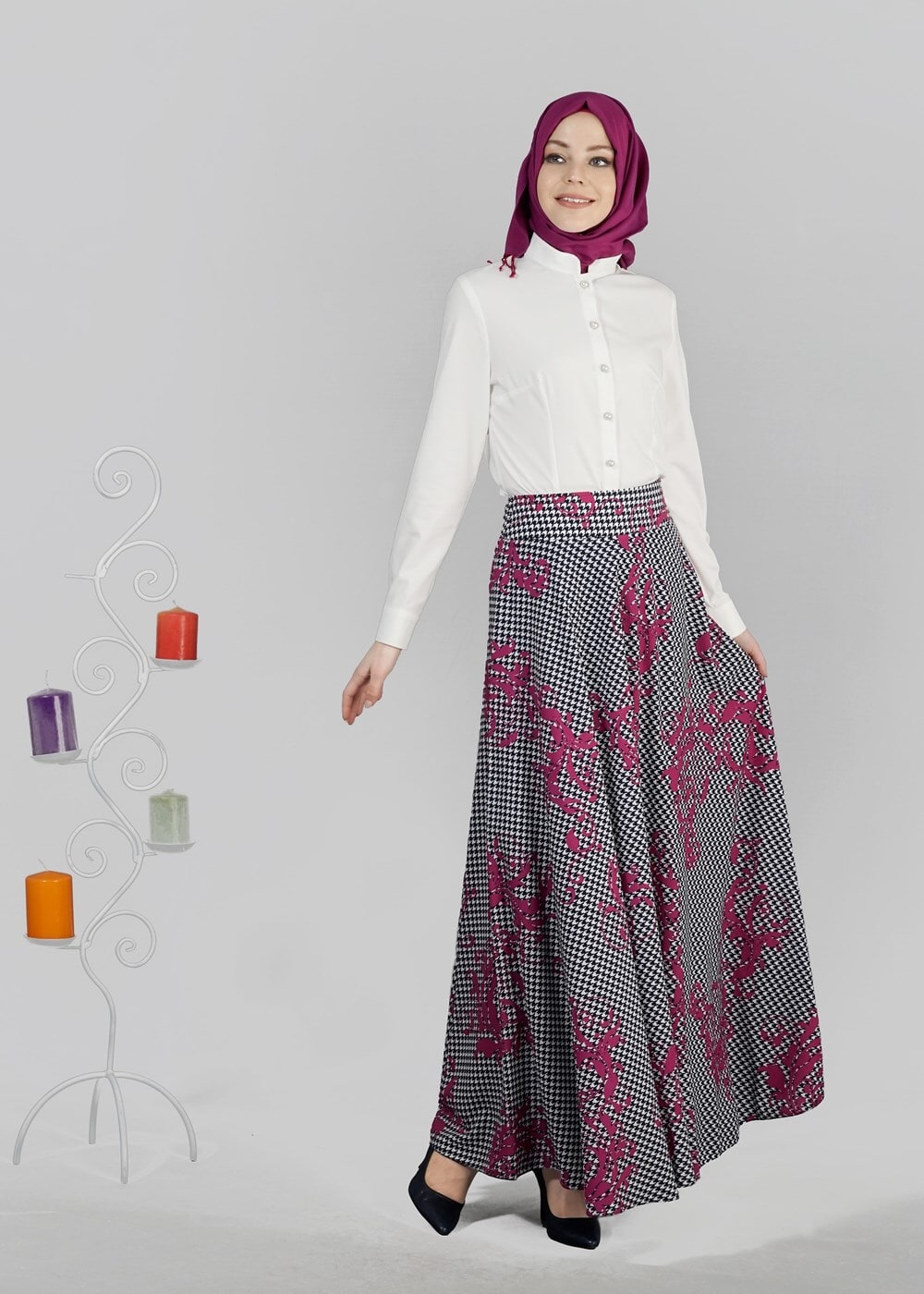 Vêtements hijab FUCHSIA T 6700 Moss Crep Tesettür Etek-Alv Fashion