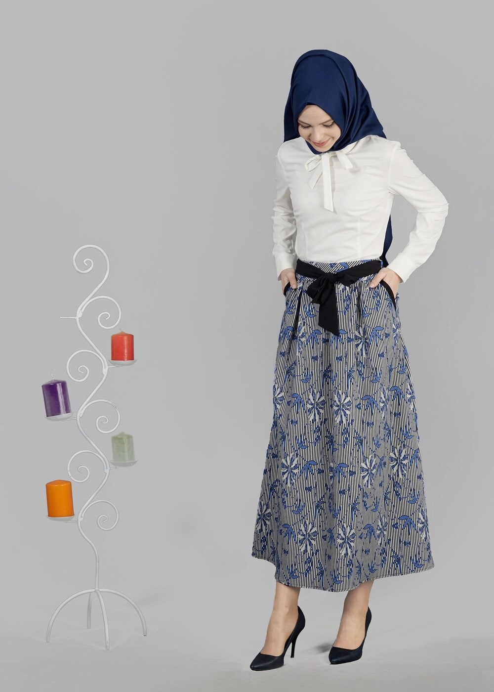 Hijab clothing NAVY BLUE T 6711 Jakar Tesettür Etek-Alv Fashion