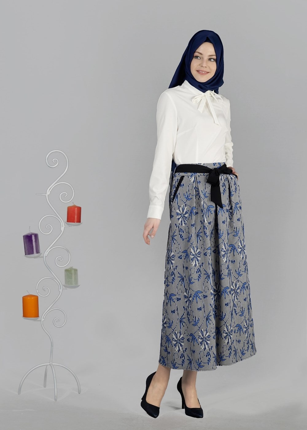 Hijab clothing NAVY BLUE T 6711 Jakar Tesettür Etek-Alv Fashion